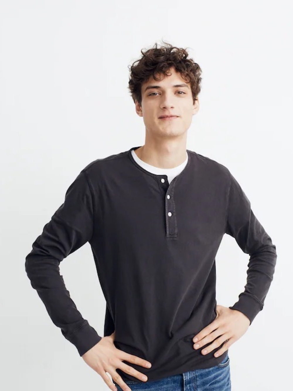 Madewell Men’s Henley Long-Sleeve Tee Dark Gray Charcoal